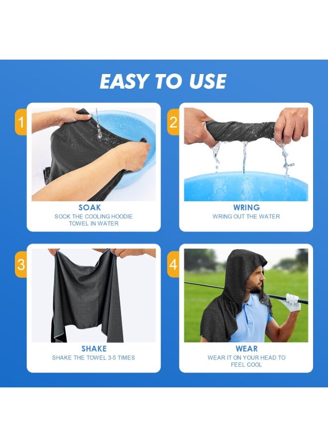 SRLIWHITE Black UPF 50 Cooling Hoodie Towel for Men as Women, Instant Cooling Neck and Face Wrap, Quick-Dry Absorbent Sports Head Towel for Running, Yoga or Outdoor Activities (29 × 65 cm) - Image 3